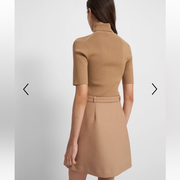 NWT THEORY Combo Dress in Bistretch Merino Wool Twill M camel - Picture 4 of 12